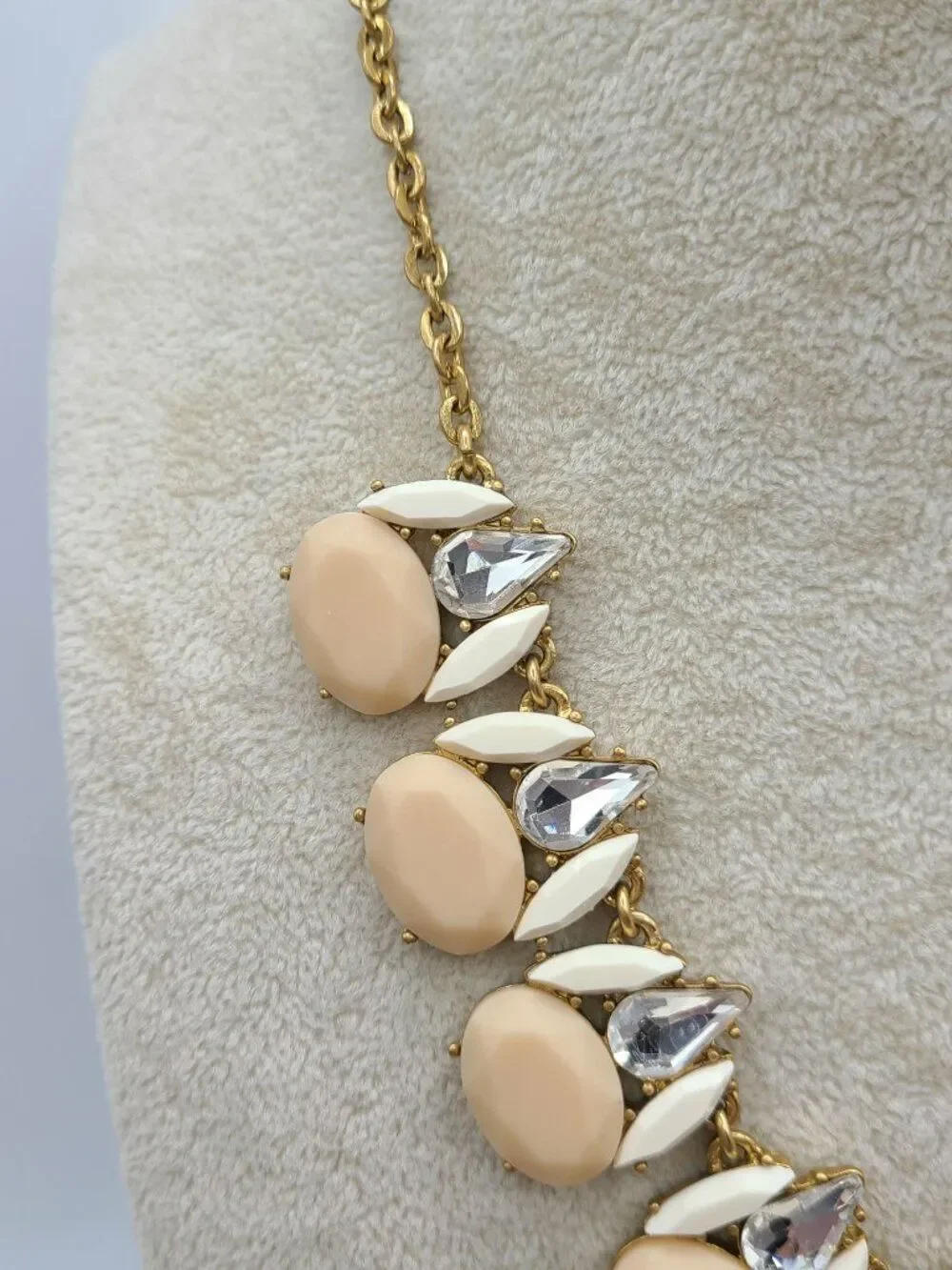 J Crew Clear Crystal Blush and White Resin Gold Tone Necklace